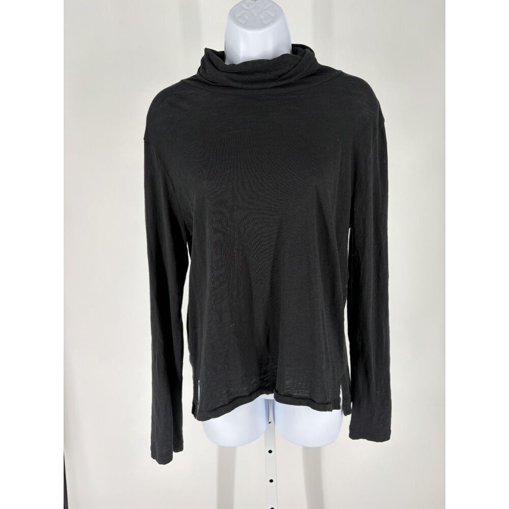 Madewell Black Mock Neck Long Sleeve Top Side Slit Lightweight